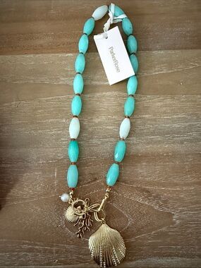 NWT Parker Rose Gold Shell Charm Turquoise Beaded Necklace - Women Jewelry